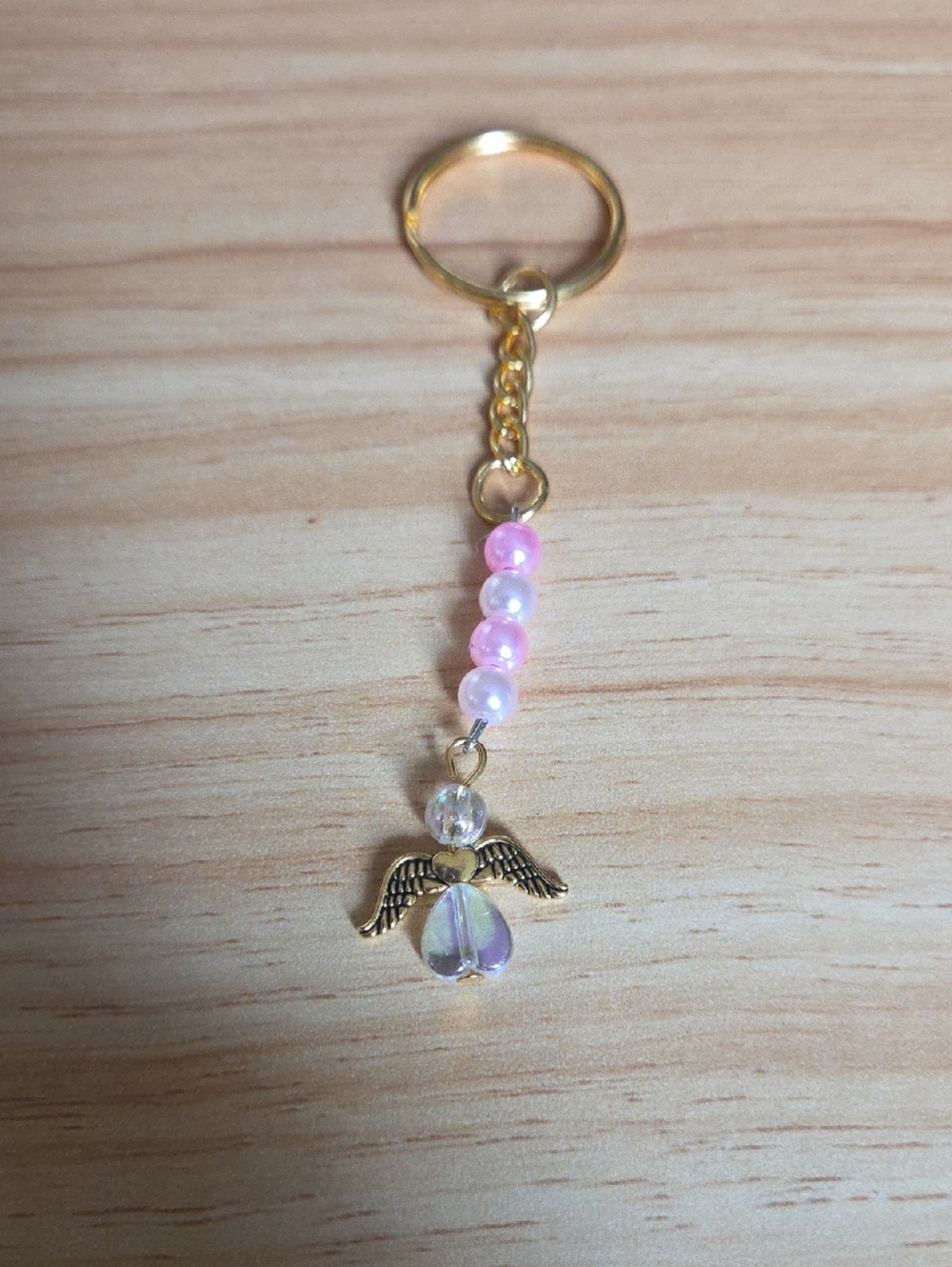 Gold Angel Keychain with Pink Bead Accent